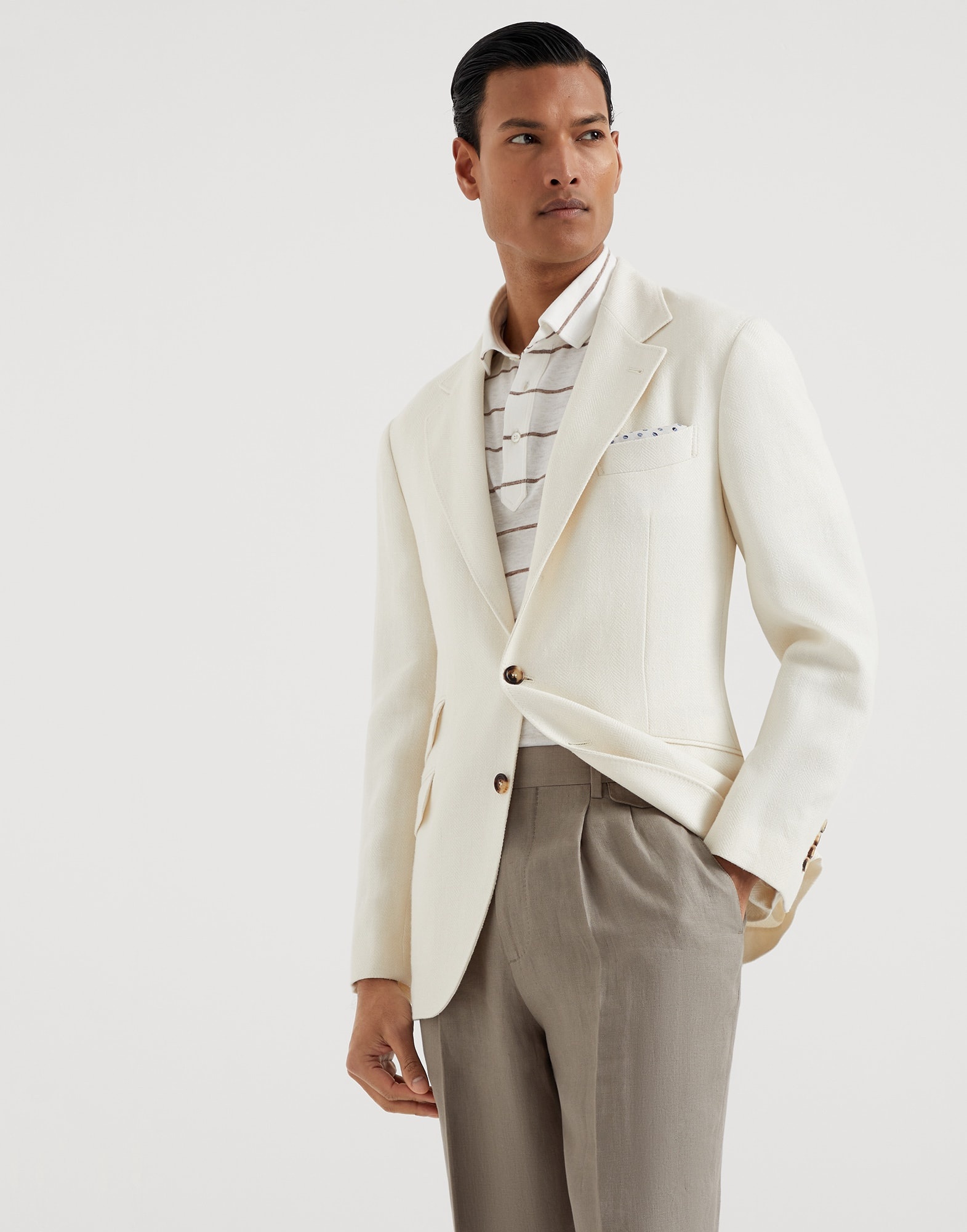 Linen, silk, virgin wool and cotton chevron deconstructed Cavallo blazer - 1