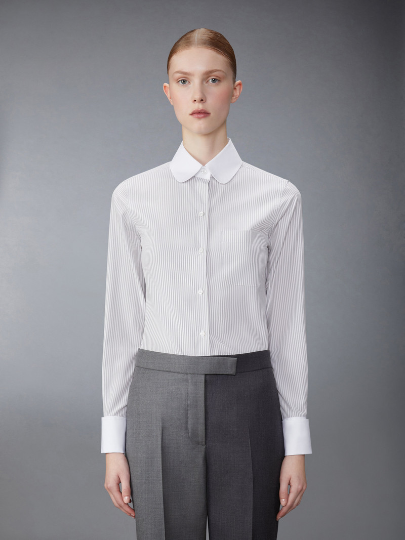 Thom Browne University Stripe Cotton Silk Round Collar Shirt outlook