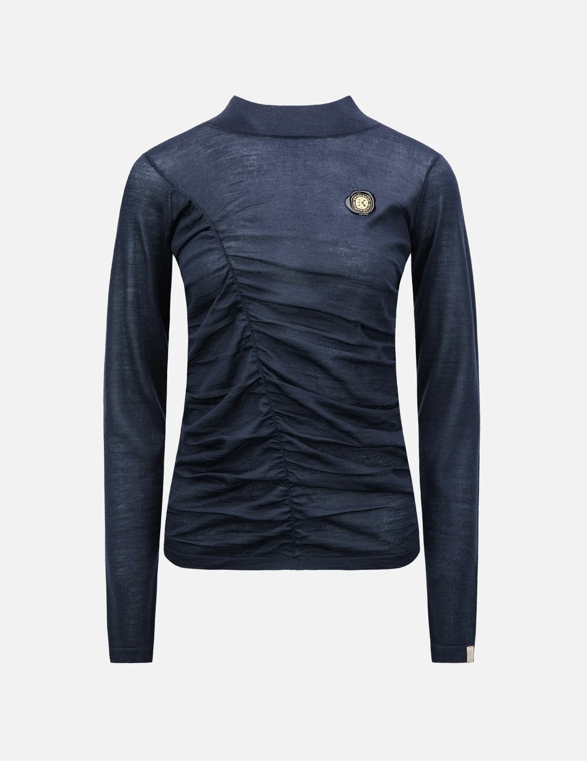 Ruched Front High Neck Knit Top - 1