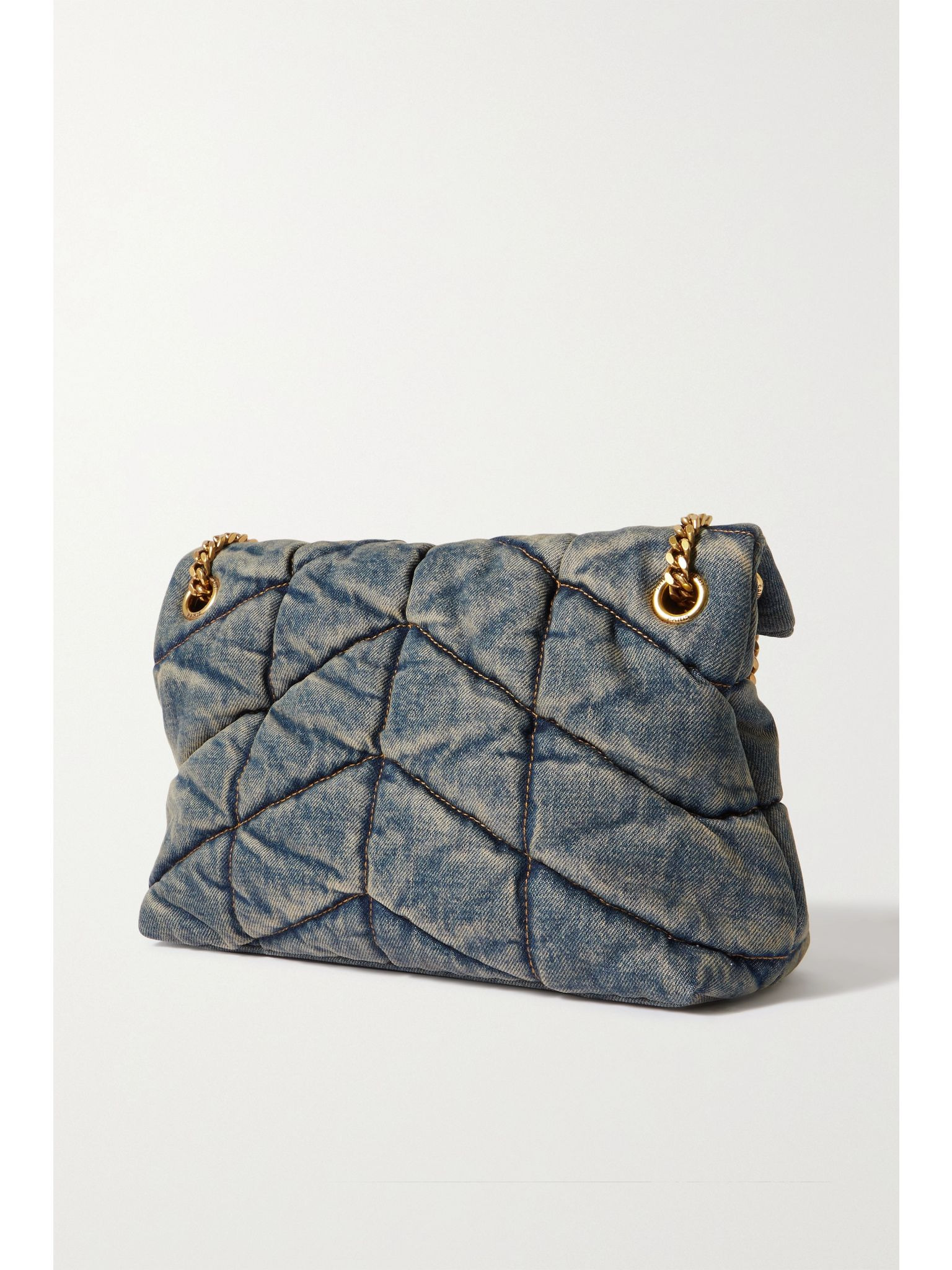 Puffer small suede-trimmed quilted denim shoulder bag Navy - 3