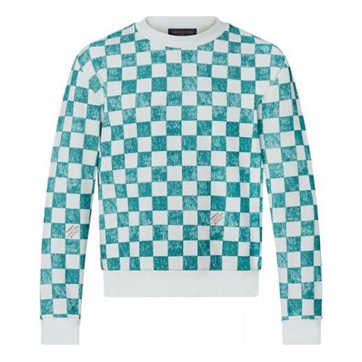 LOUIS VUITTON FW21 Grid Round Neck Long Sleeves Couple Style Blue White Colorblock 1A99VC - 1