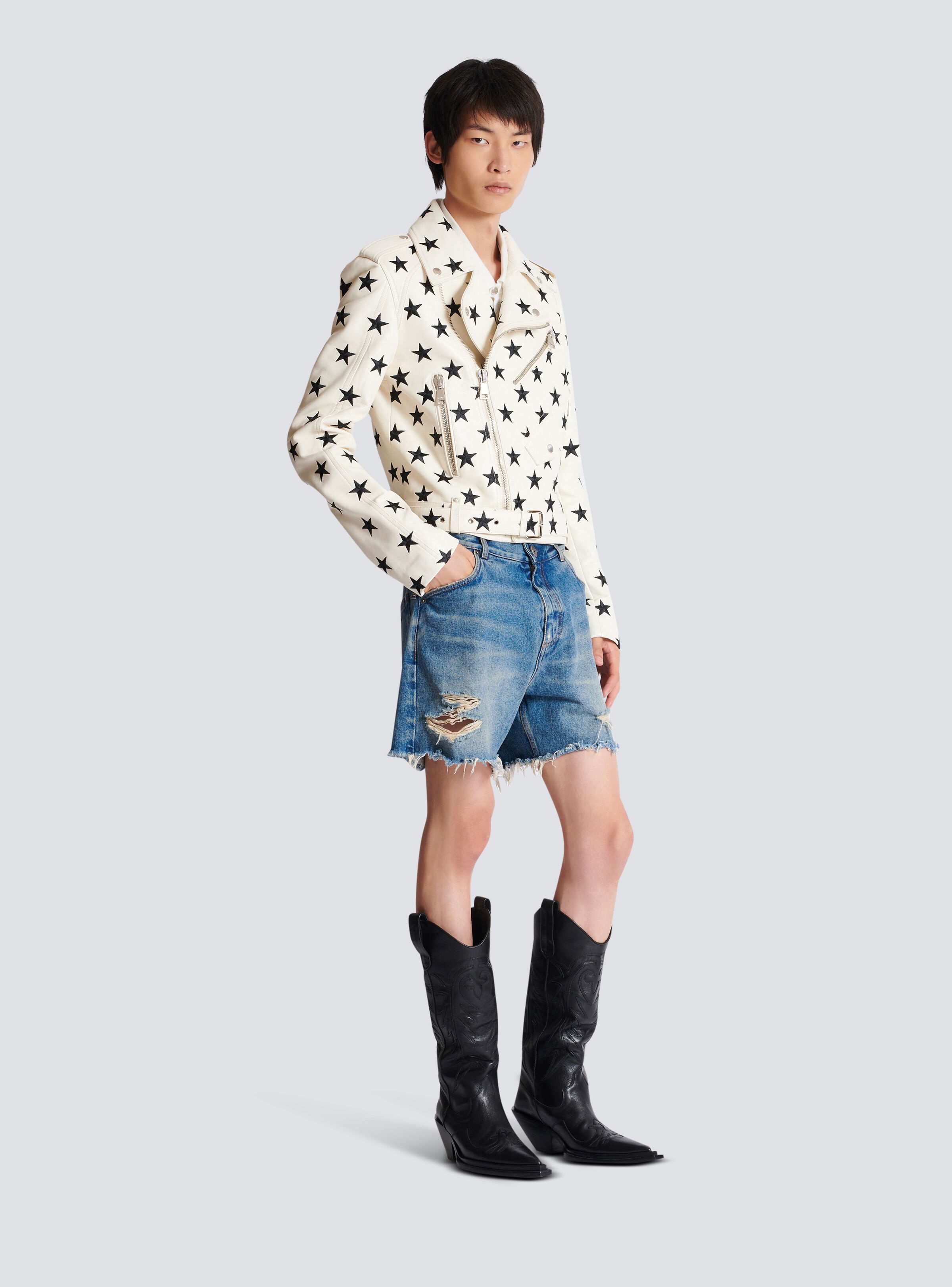 Stars biker jacket in embroidered leather - 3