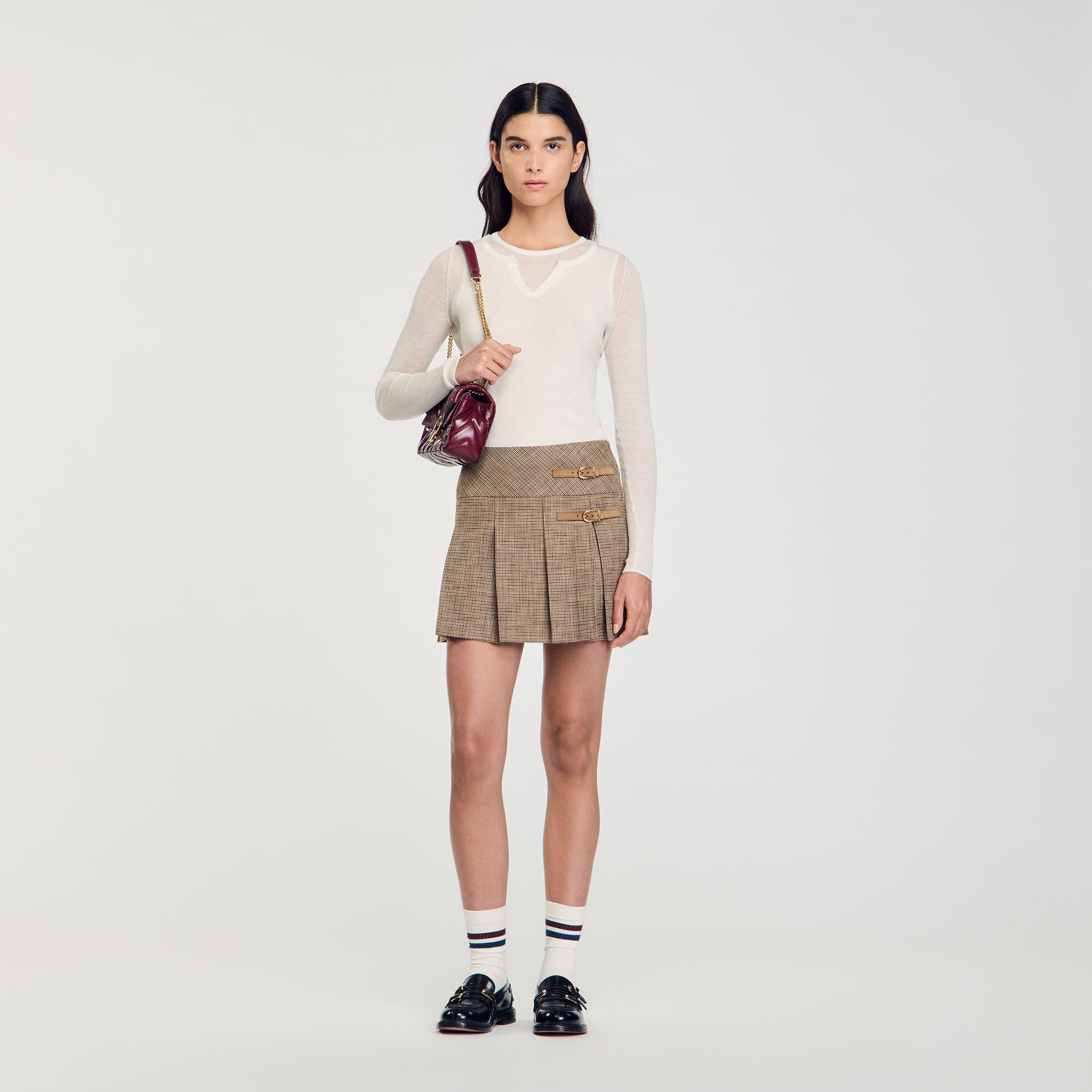 PLEATED MICRO HOUNDSTOOTH SKIRT - 2