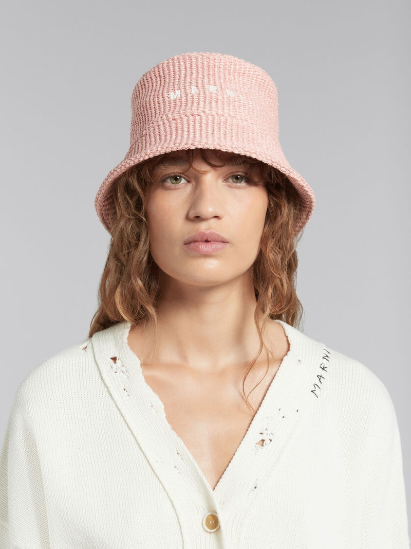 Marni PINK RAFFIA BUCKET HAT WITH LOGO EMBROIDERY outlook