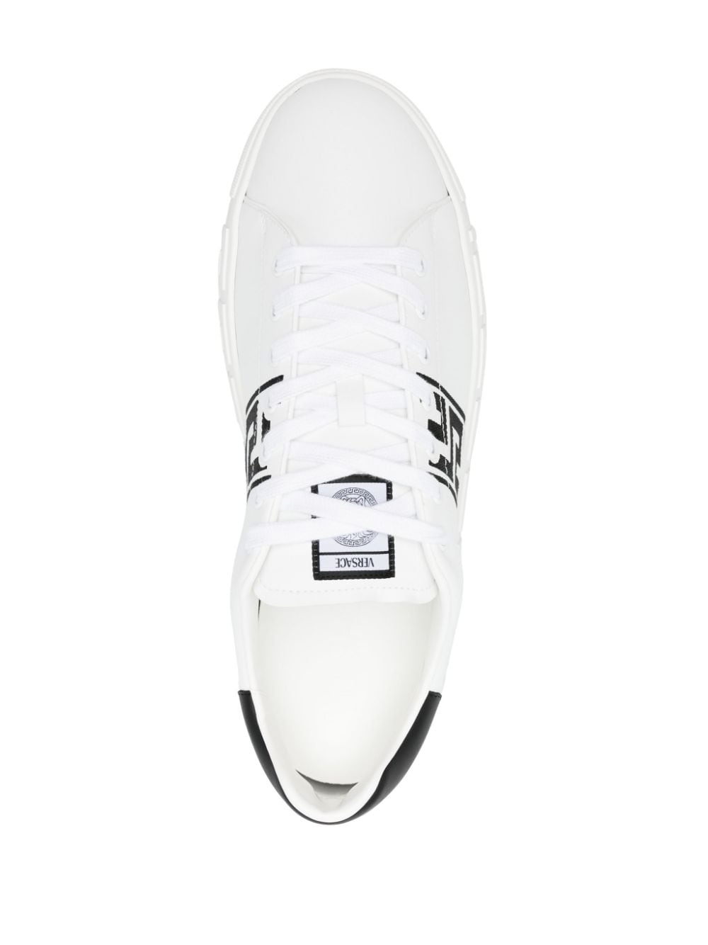 Greca-embroidered leather sneakers - 4