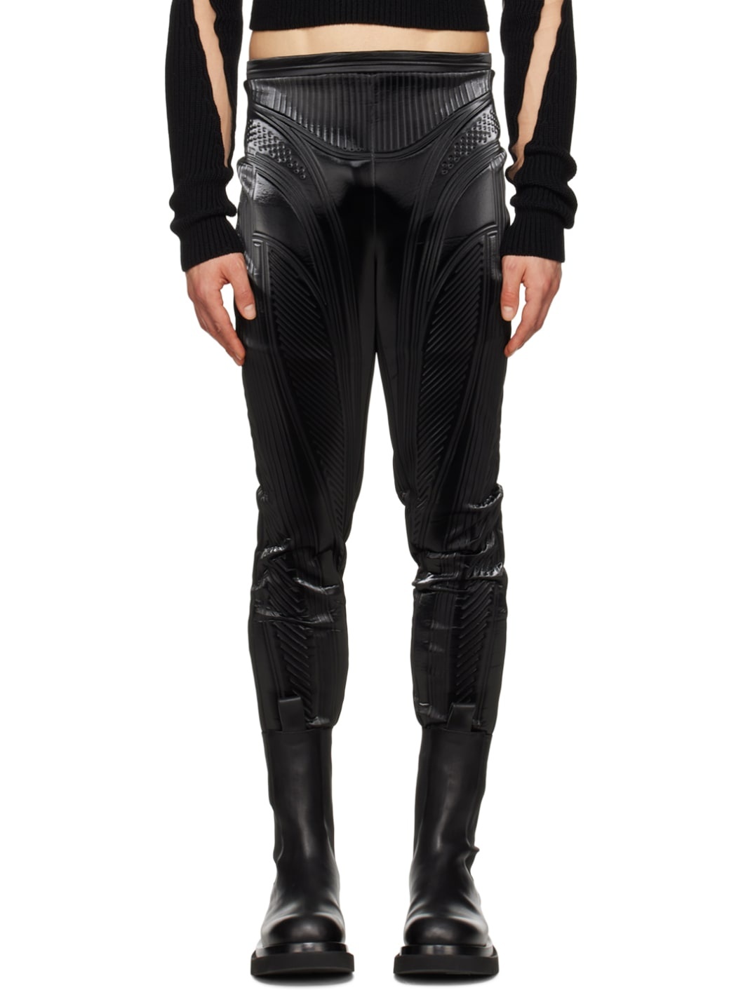 Black Embossed Trousers - 1