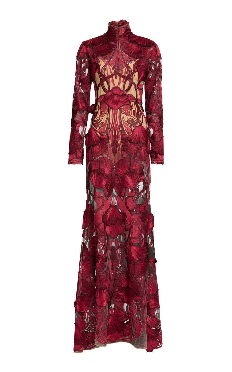 Embroidered Tulle Gown burgundy 1
