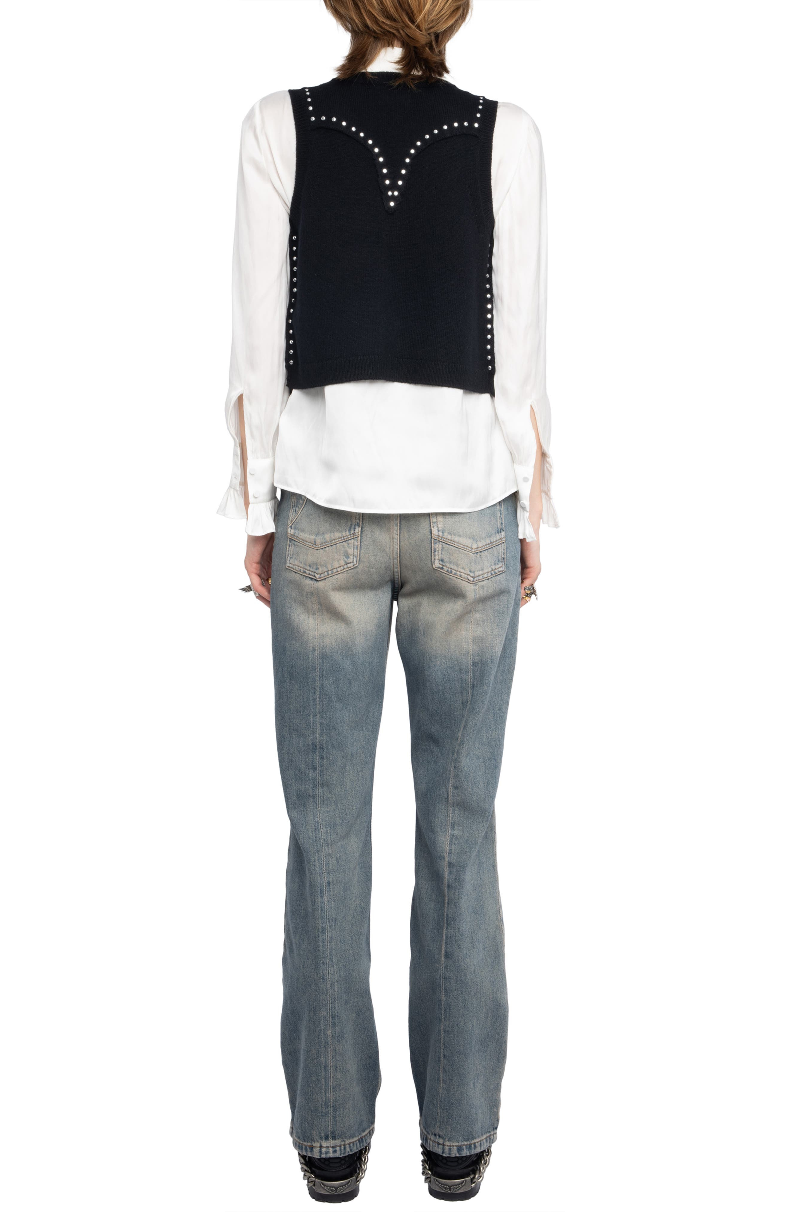Zadig & Voltaire Dublin Stud Detail Wool & Cashmere Sweater Vest in Black at Nordstrom - 6
