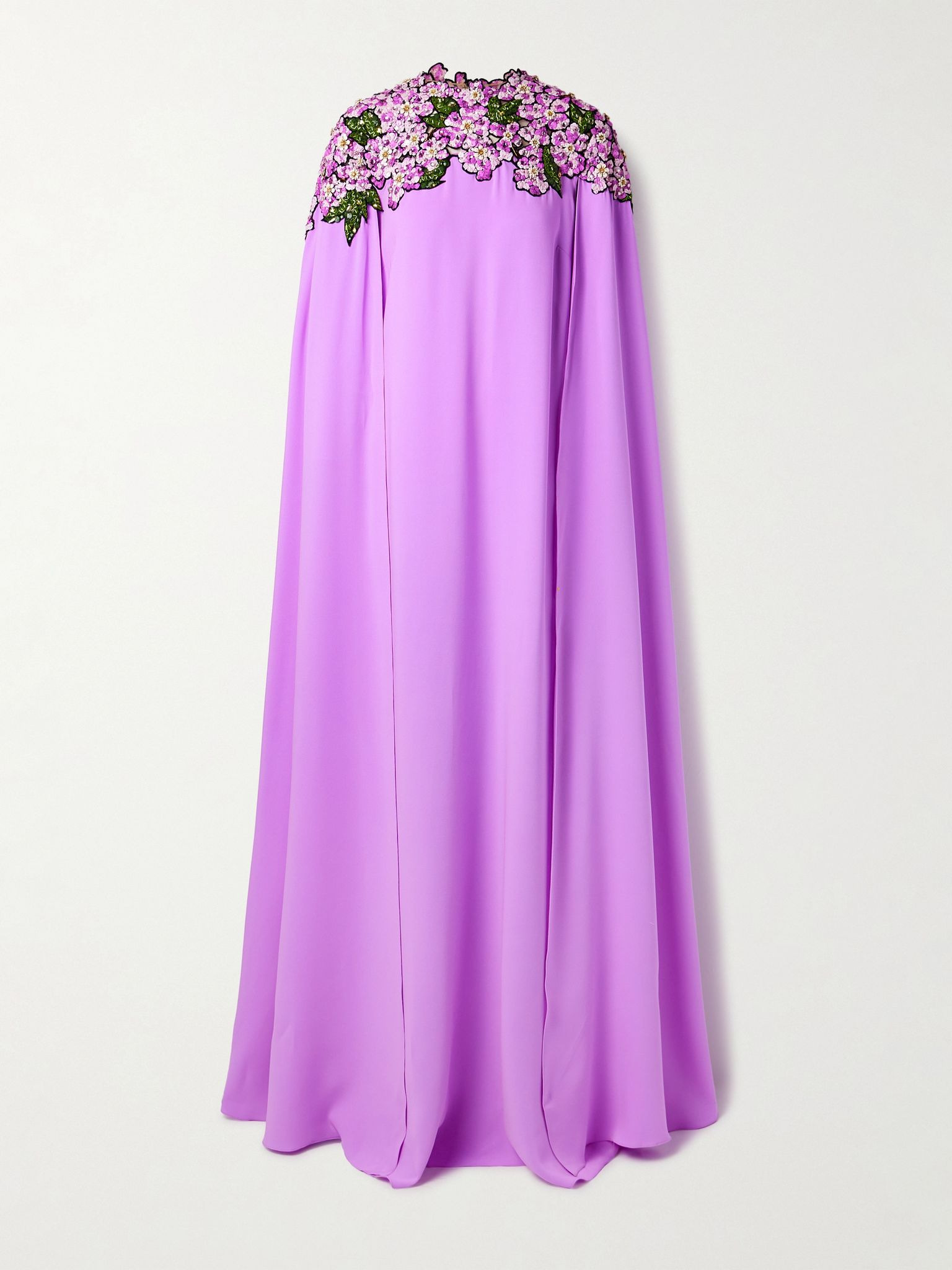 Cape-effect appliquéd embellished crepe gown Purple - 1