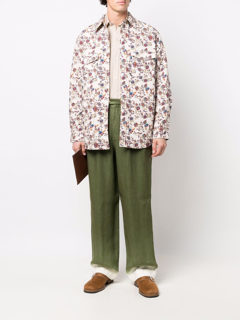 floral-print cotton shirt jacket - 2