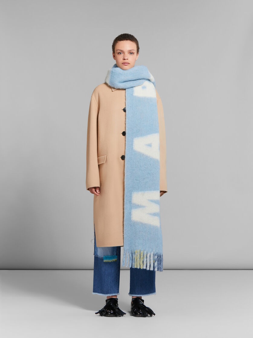 LIGHT BLUE MOHAIR AND WOOL SCARF WITH MAXI LOGO - 2