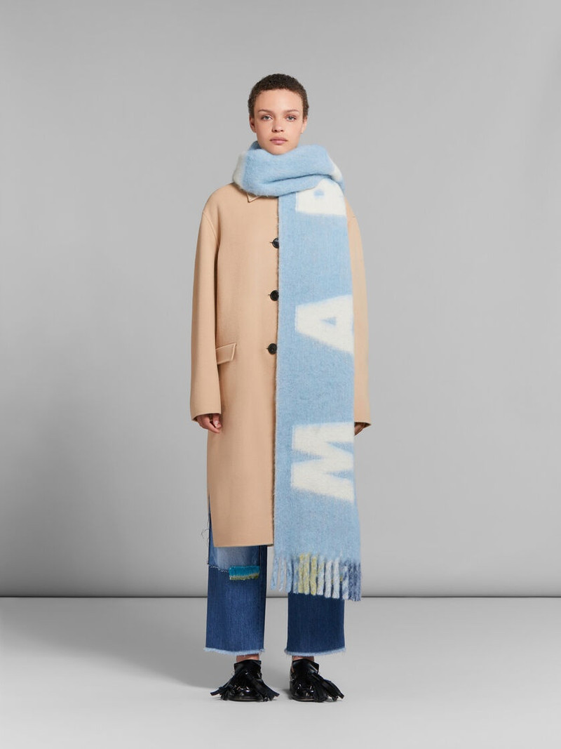 Marni LIGHT BLUE MOHAIR AND WOOL SCARF WITH MAXI LOGO outlook