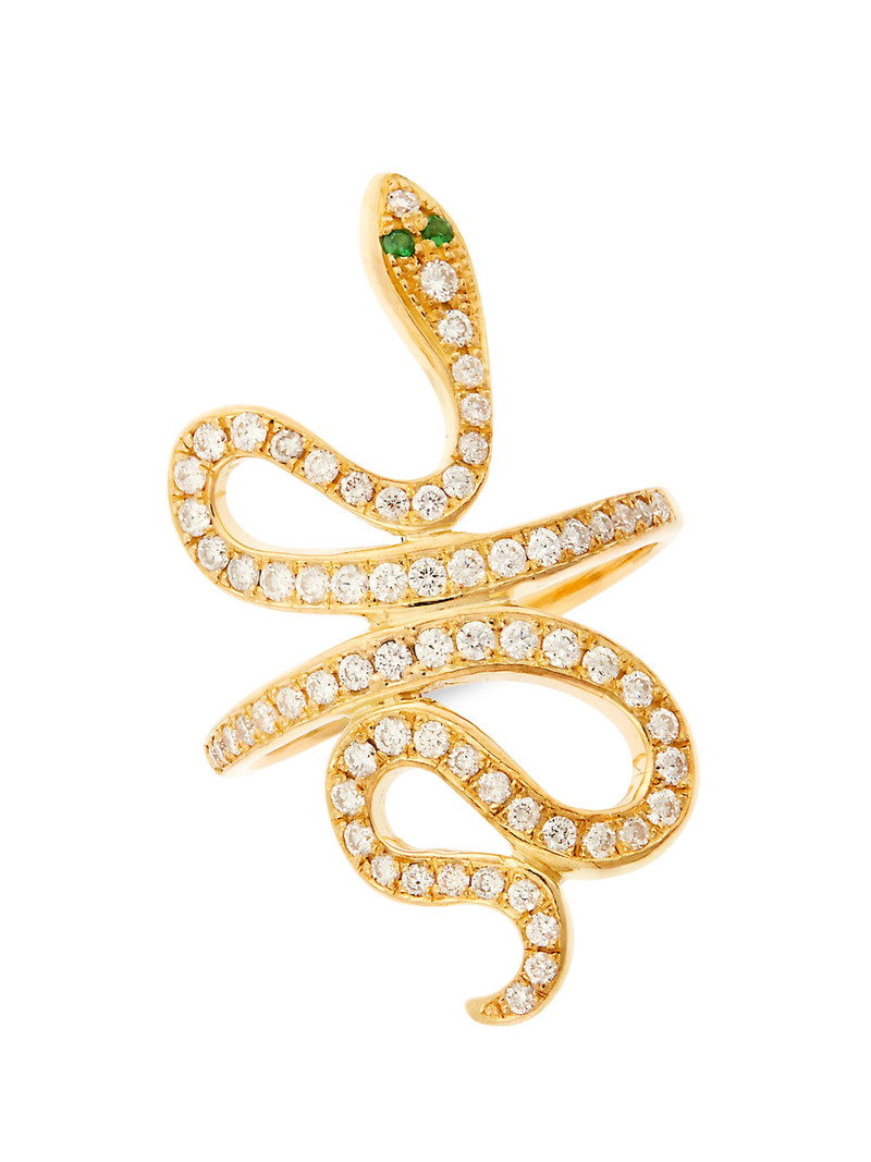 Women's Snakes Slither 18K Yellow Gold, Tsavorite & 1.05 TCW Diamond Ring - Yellow Gold 1