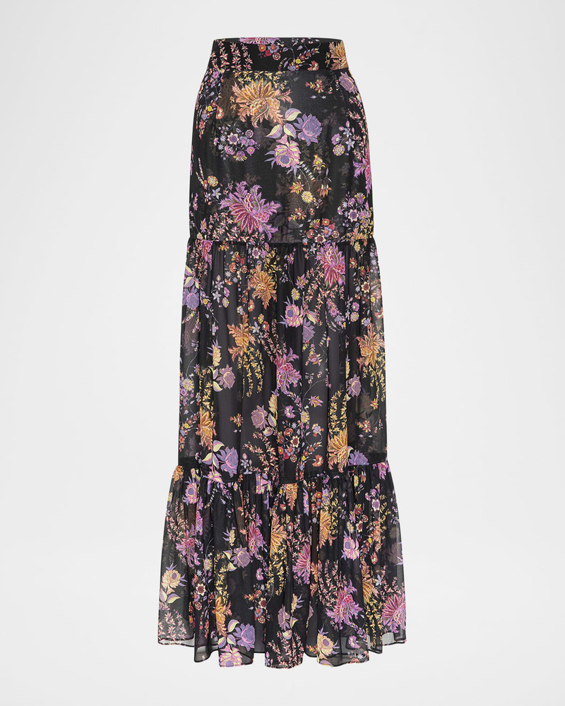Dusted Clustered Mavi Chiffon Maxi Skirt 1