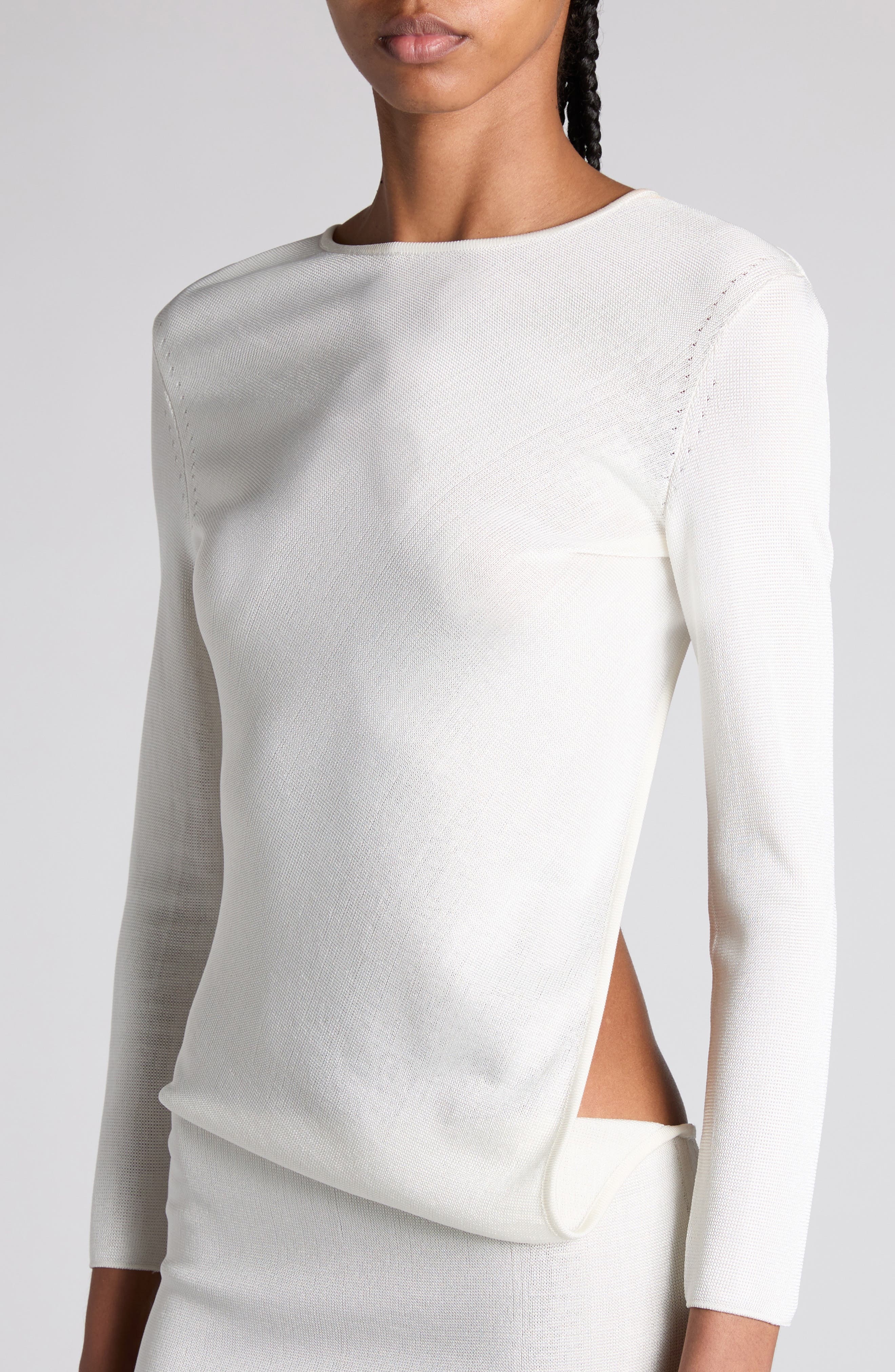 TOM FORD Open Back Long Sleeve Double Knit Minidress in Off White at Nordstrom - 4