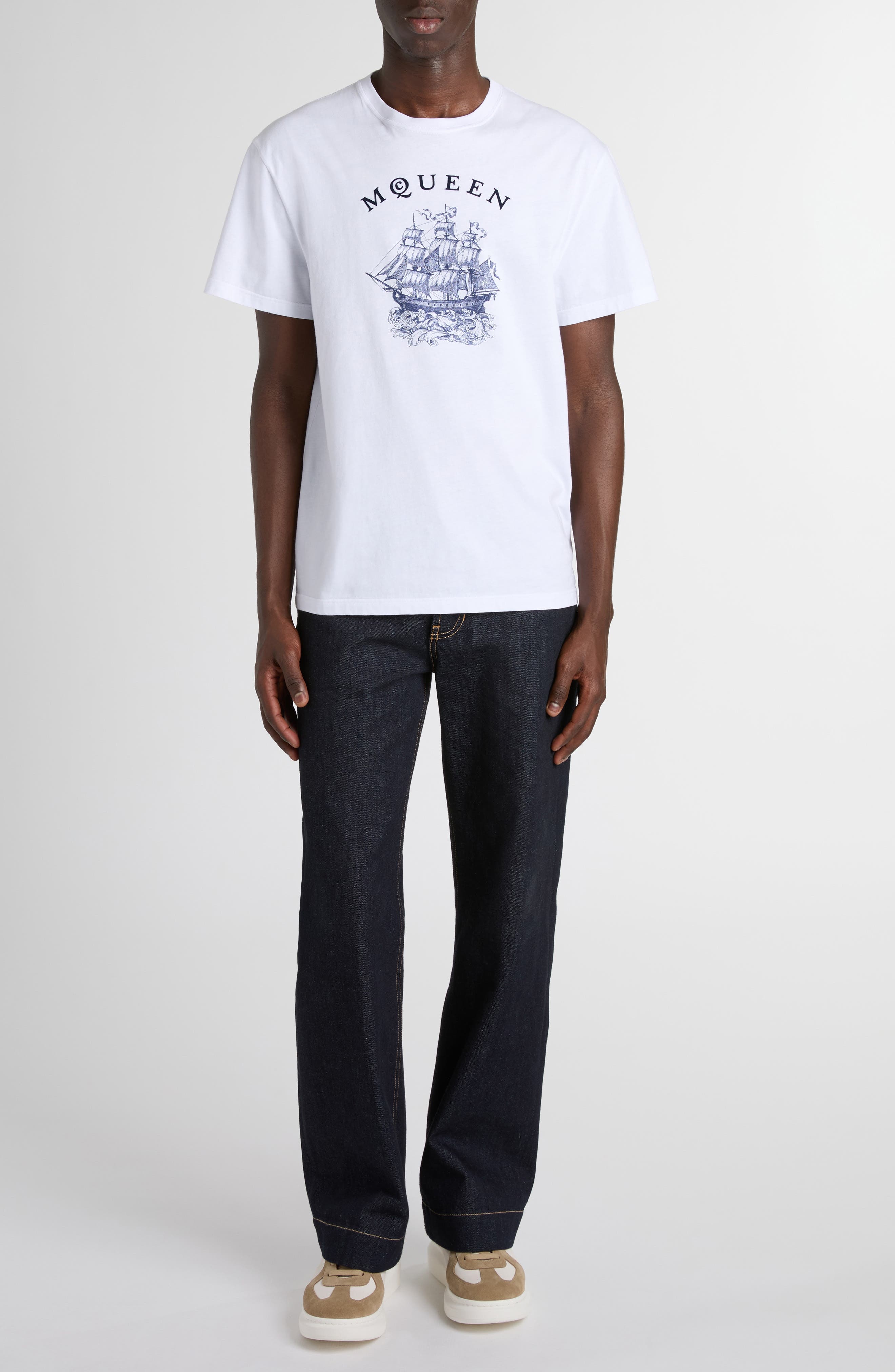 McQueen Sailor Tattoo Graphic T-Shirt in White /Navy at Nordstrom - 1