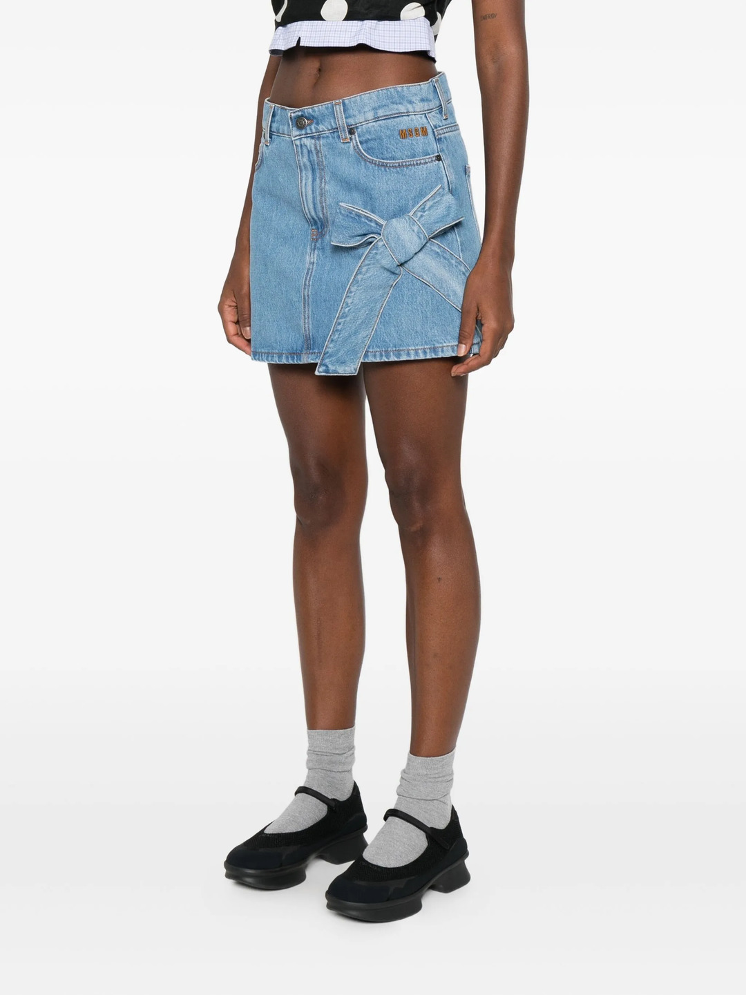 Side Ribbon Denim Detail Skirt - 3