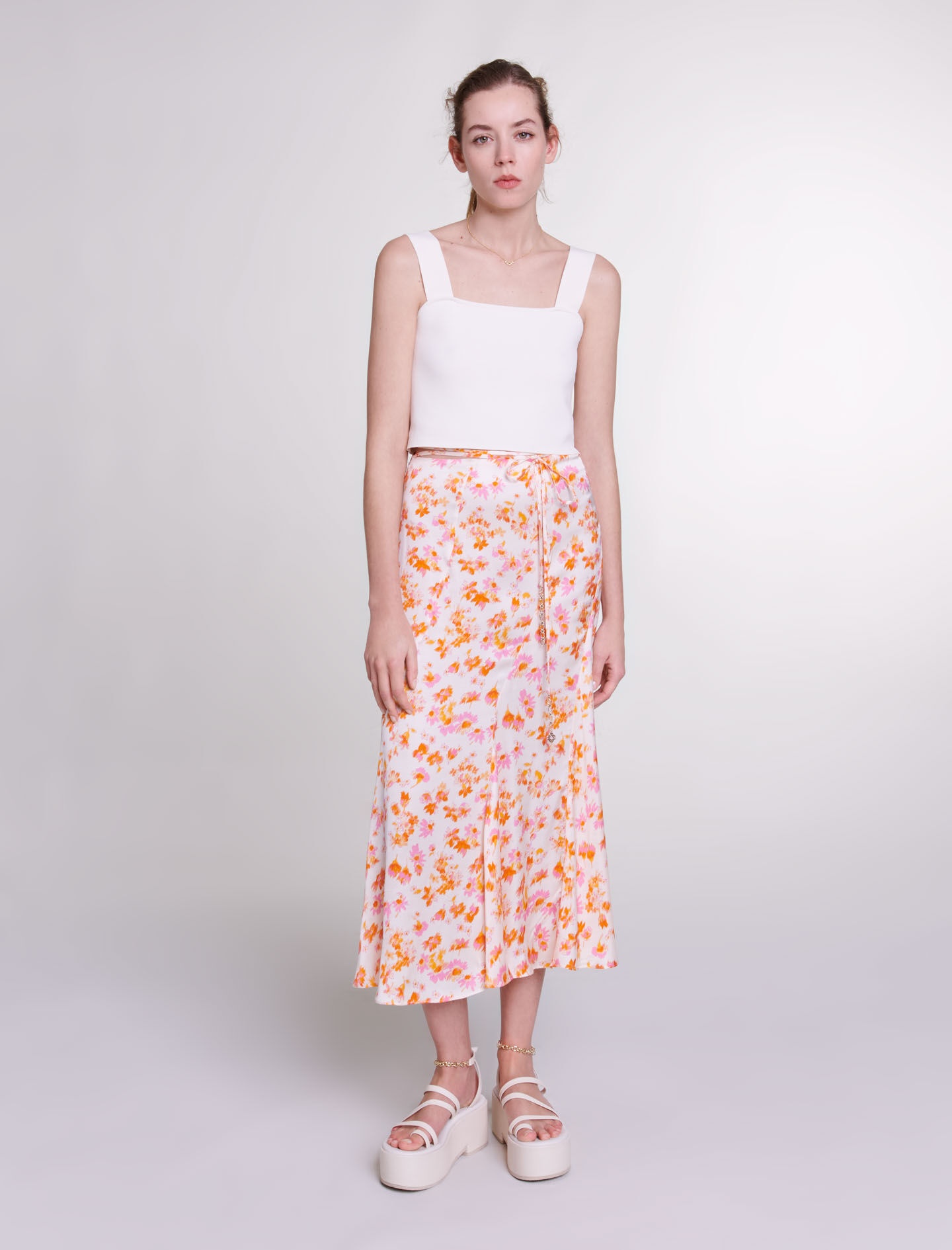 Satin-effect floral skirt - 2