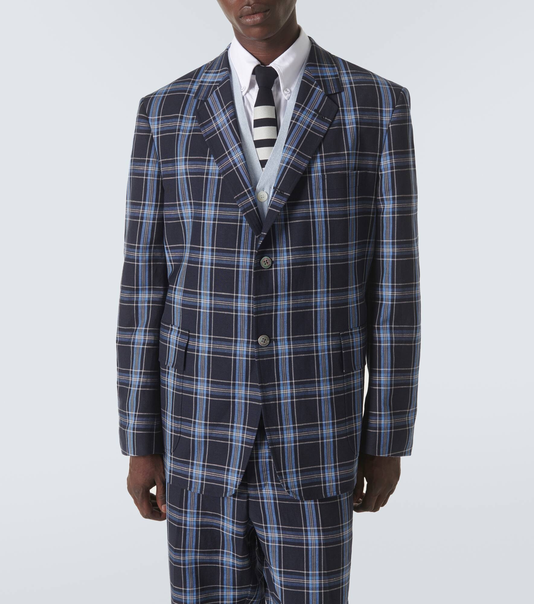 Checked wool and linen blazer - 3