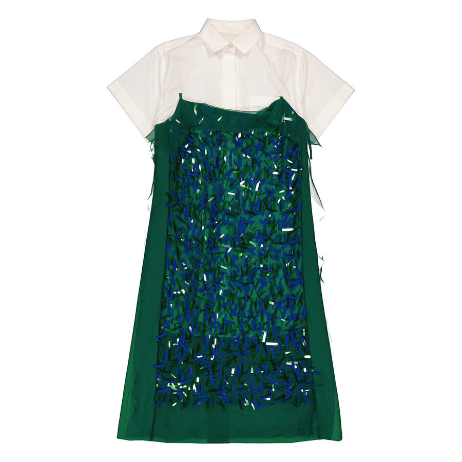 Sacai Ladies Green Spangle Embroidery Dress - 1