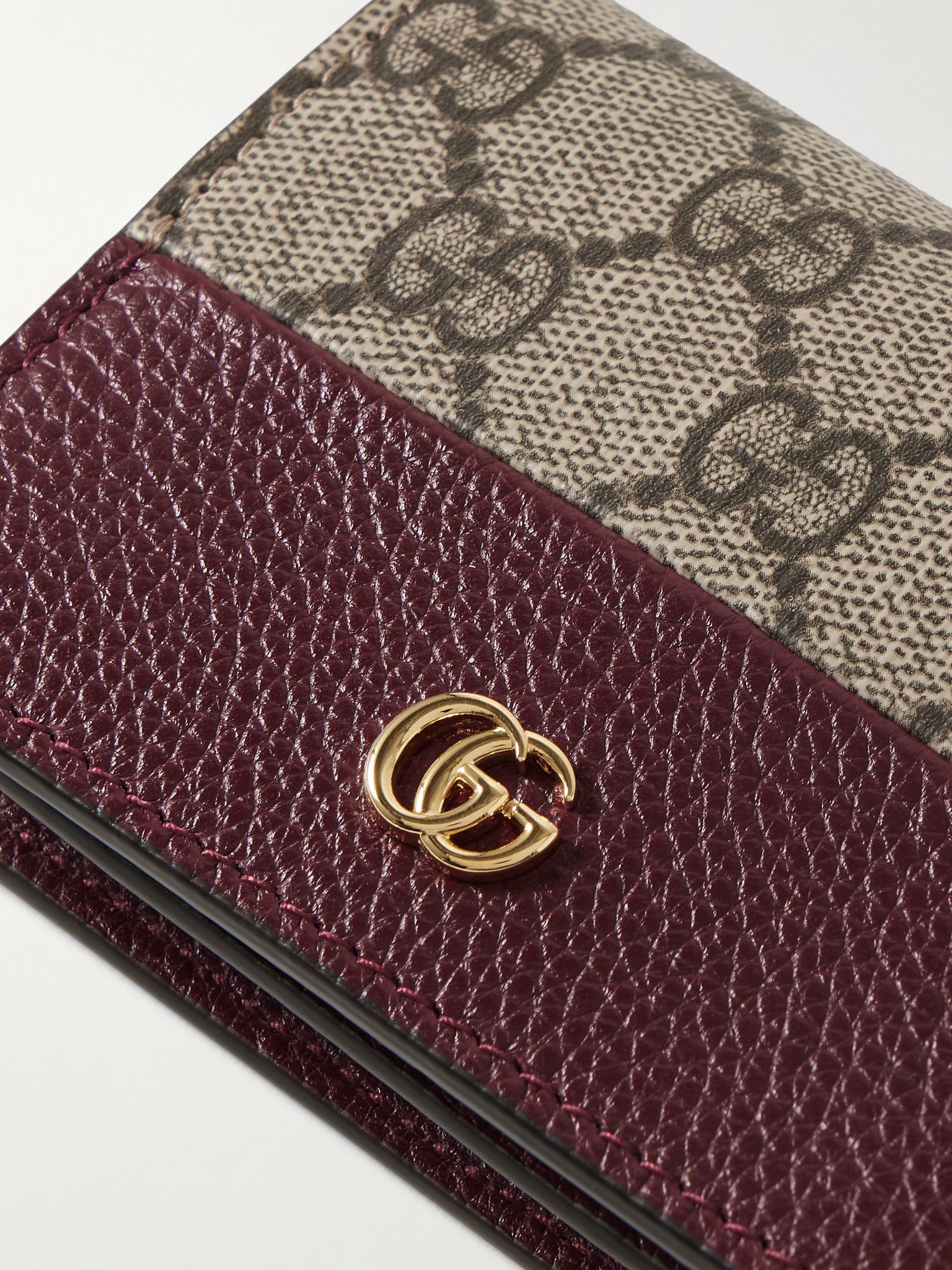 GG Marmont Petite textured-leather and printed coated-canvas wallet Brown - 4