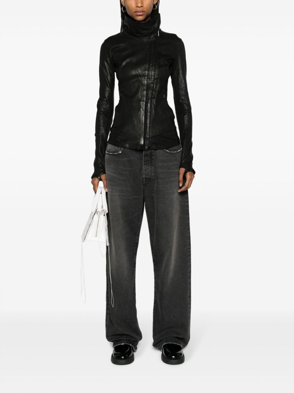 zip-detail leather jacket - 2