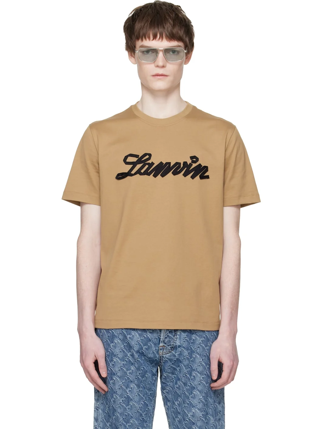 Tan 'Lanvin Ribbon' T-shirt - 1