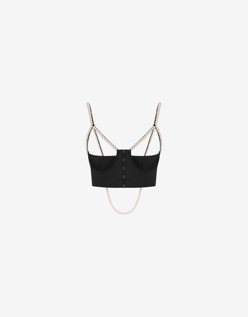 STRETCH POPLIN CROP TOP WITH PEARLS - 1
