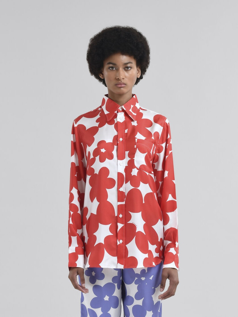 Marni SILK SHIRT WITH RED AND WHITE DILLIES PRINT outlook