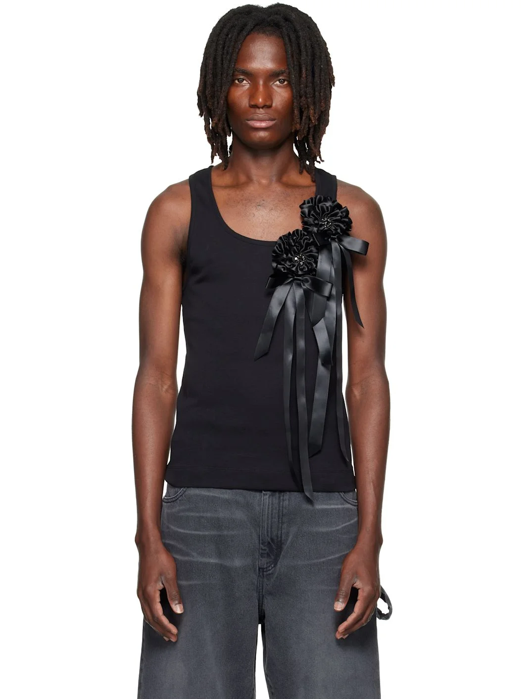 Black Ribbon Rosette Boy Tank Top - 1