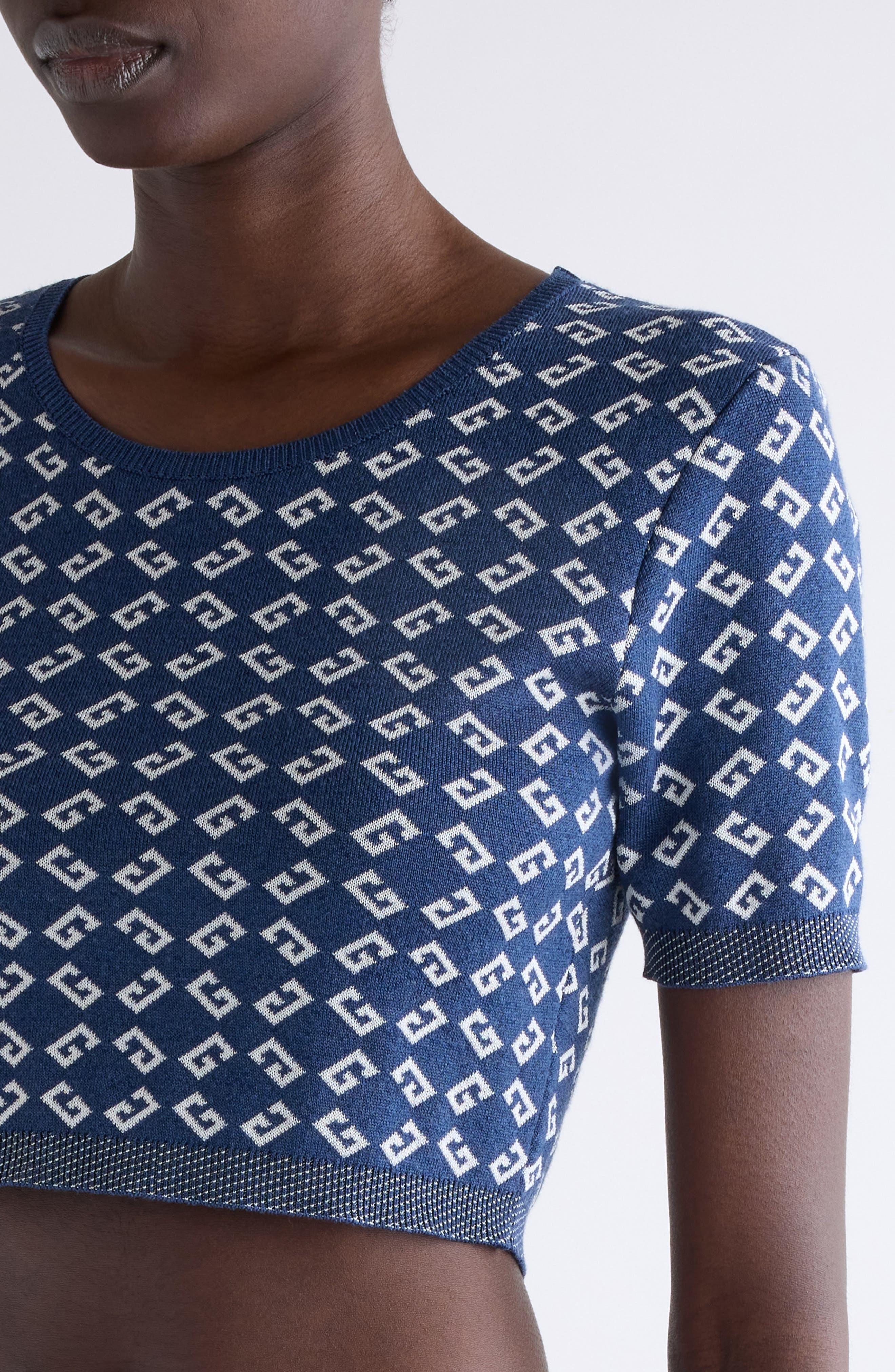 Givenchy Monogram 72 Jacquard Crop Crewneck Top in Denim Blue at Nordstrom - 5