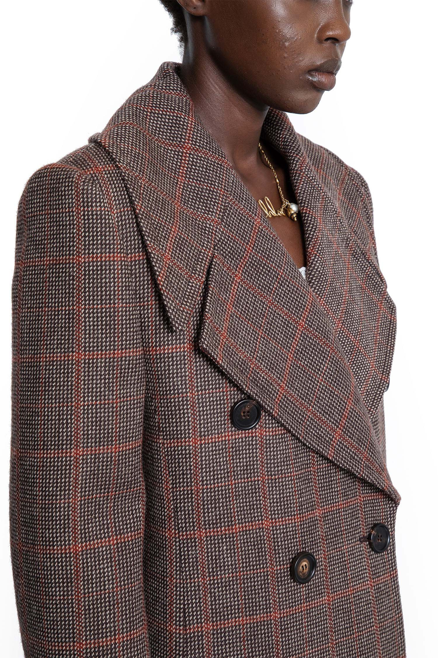 Long-Double-Breasted-Coat-In-Check-Wool - 5