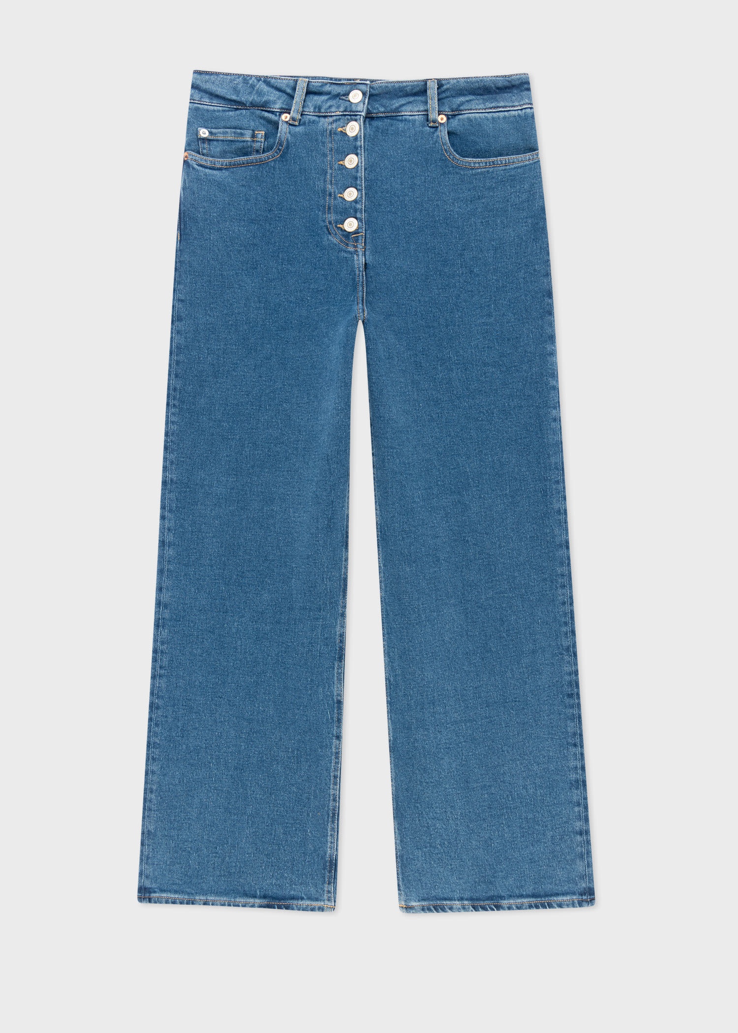 Mid-Wash Cropped Wide Leg Jeans - 1