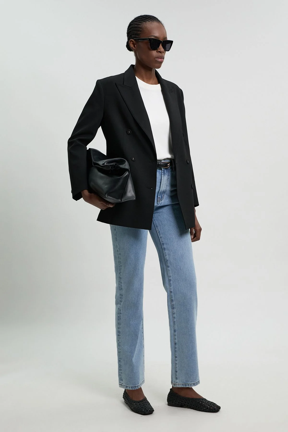 Tailored Double Breasted Ruched Sleeve Blazer - 1
