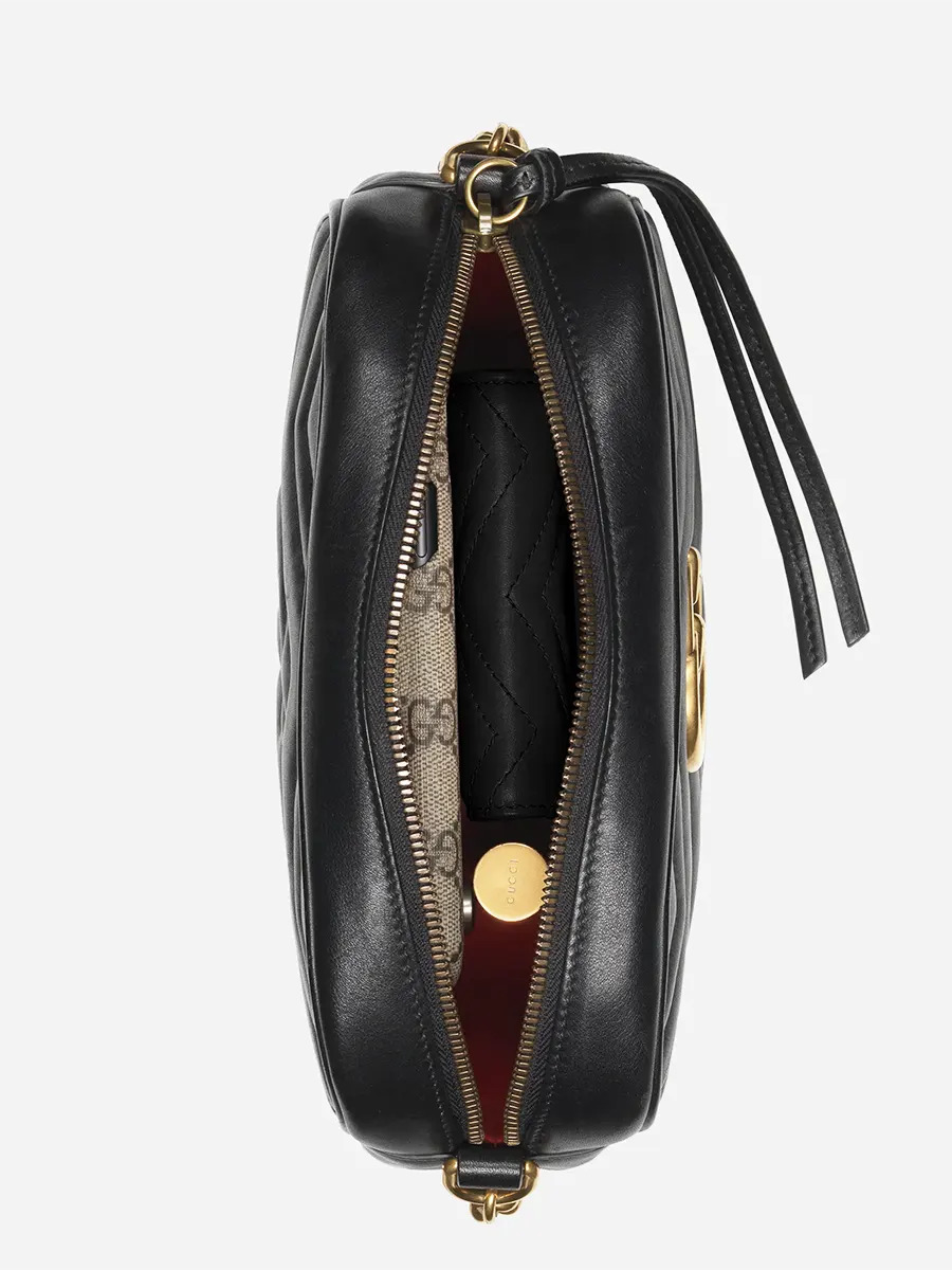 GG Marmont Small Matelassé Zipped Black Leather Shoulder Bag - 4