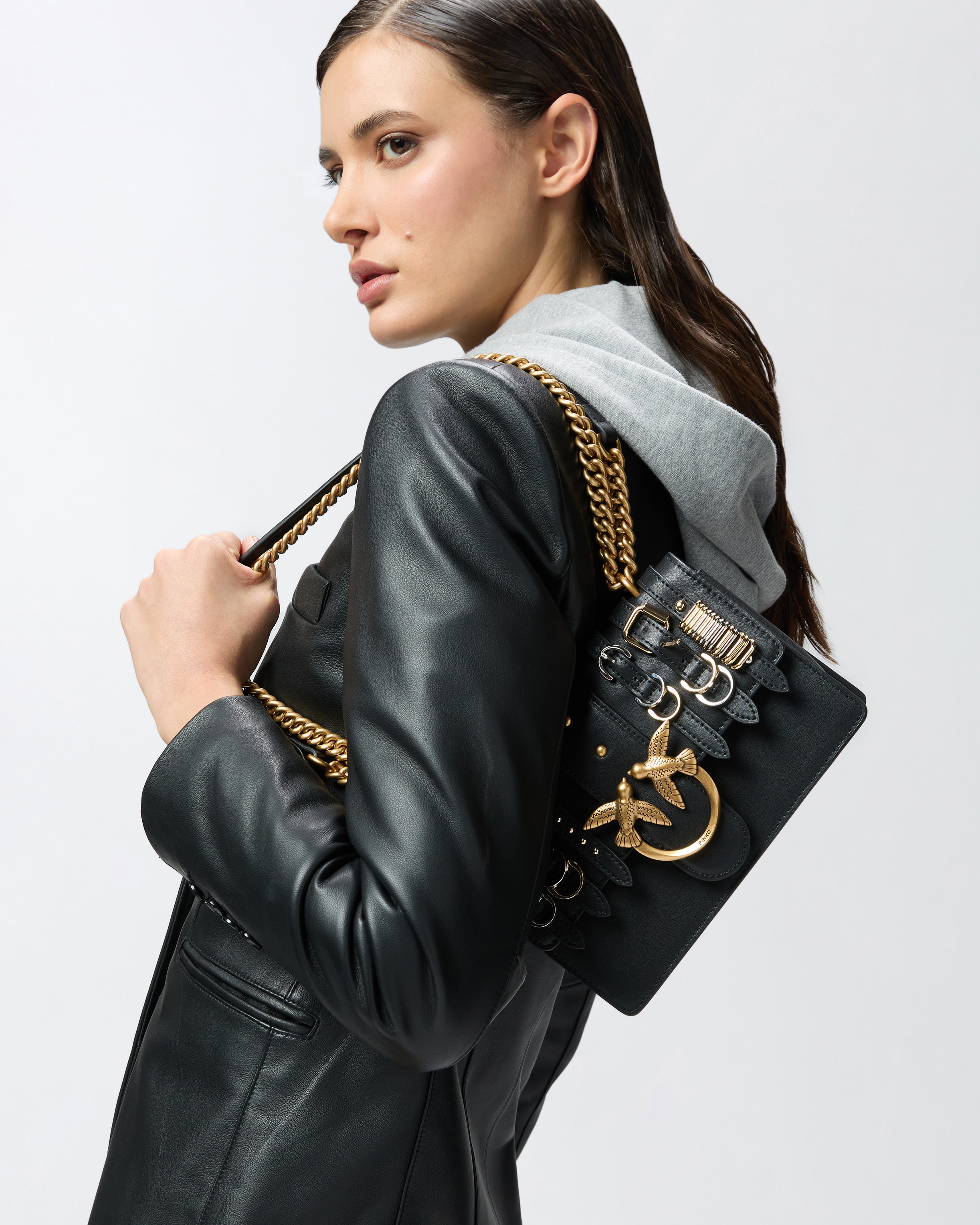 SMALL LEATHER LOVE BAG SHOULDER BAG WITH STRAPS - 5