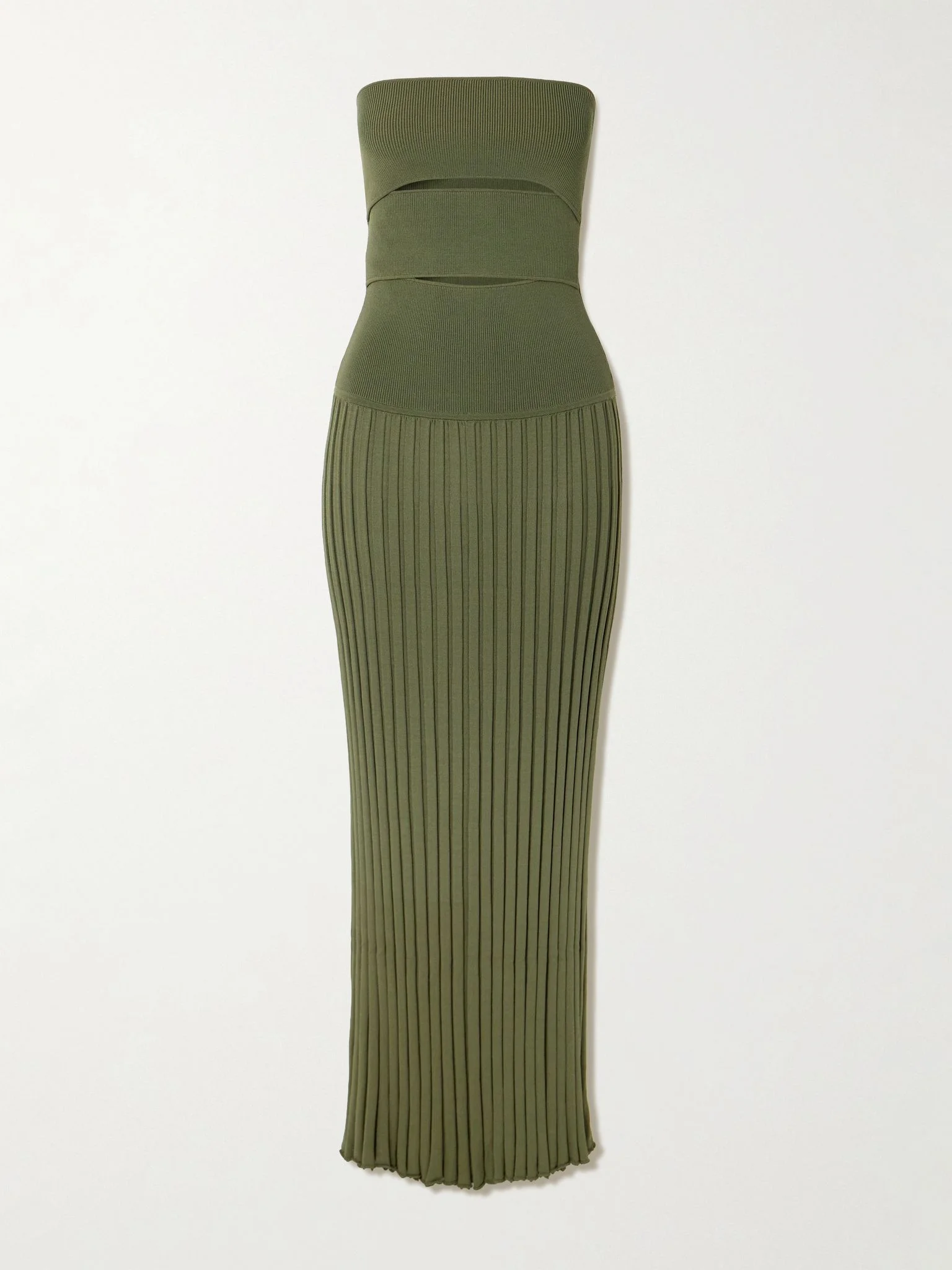 Sunray strapless cutout ribbed-knit dress Green - 1
