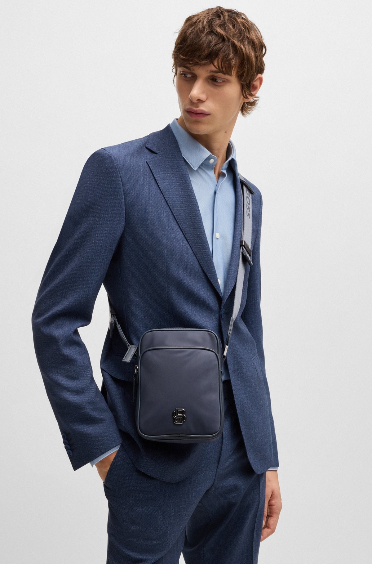 TWILL REPORTER BAG WITH DOUBLE B MONOGRAM - 4