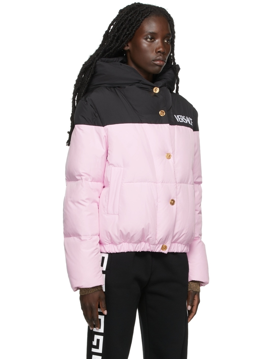 Pink & Black Down Logo Puffer Jacket - 2