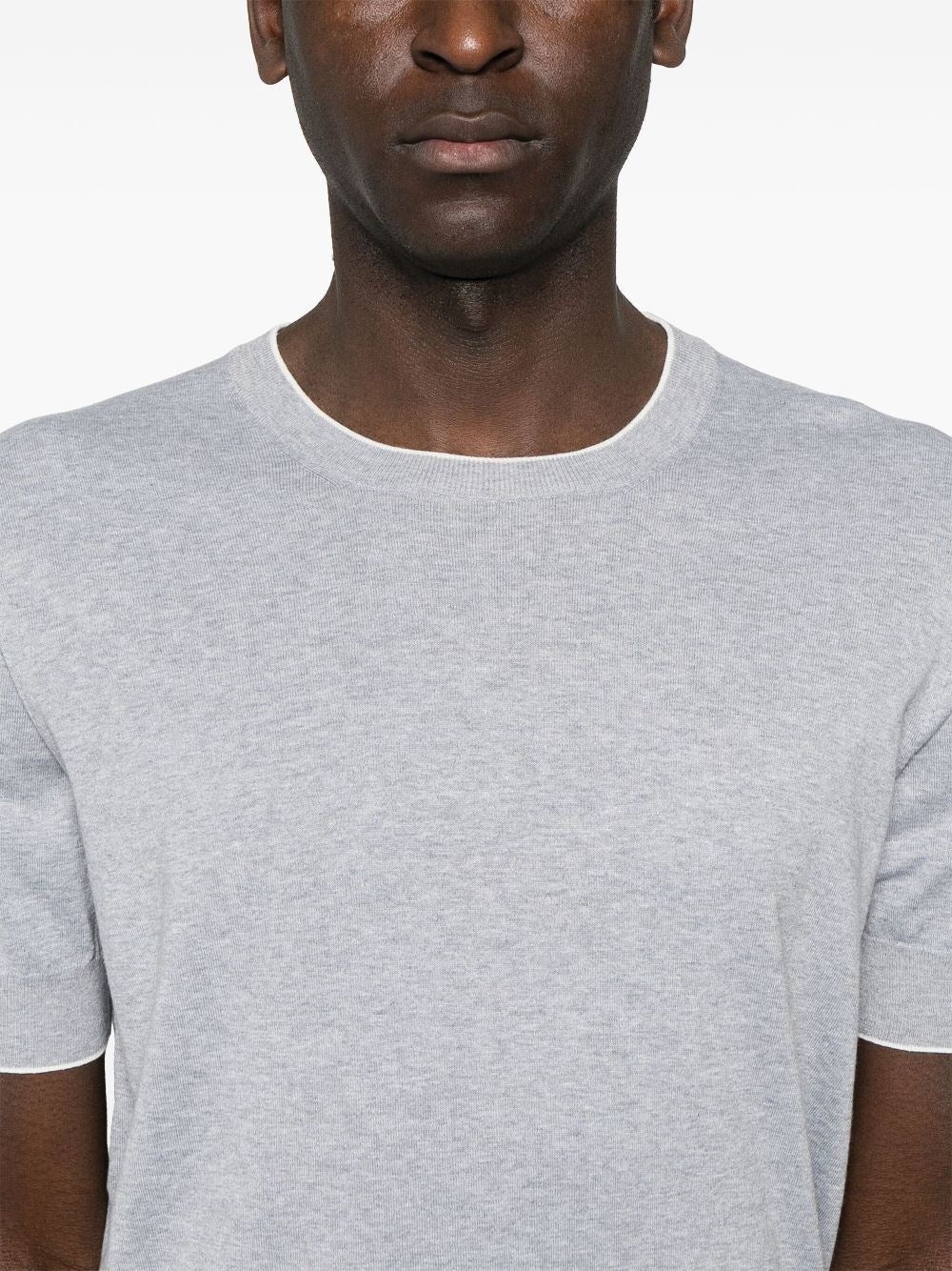 Brunello Cucinelli Men Cotton Lightweight Knit T-Shirt With Contrast Details - 3