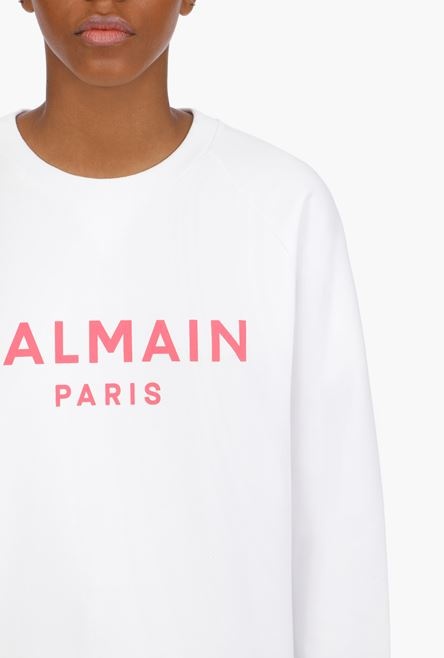 White cotton sweatshirt with pink Balmain logo - 6