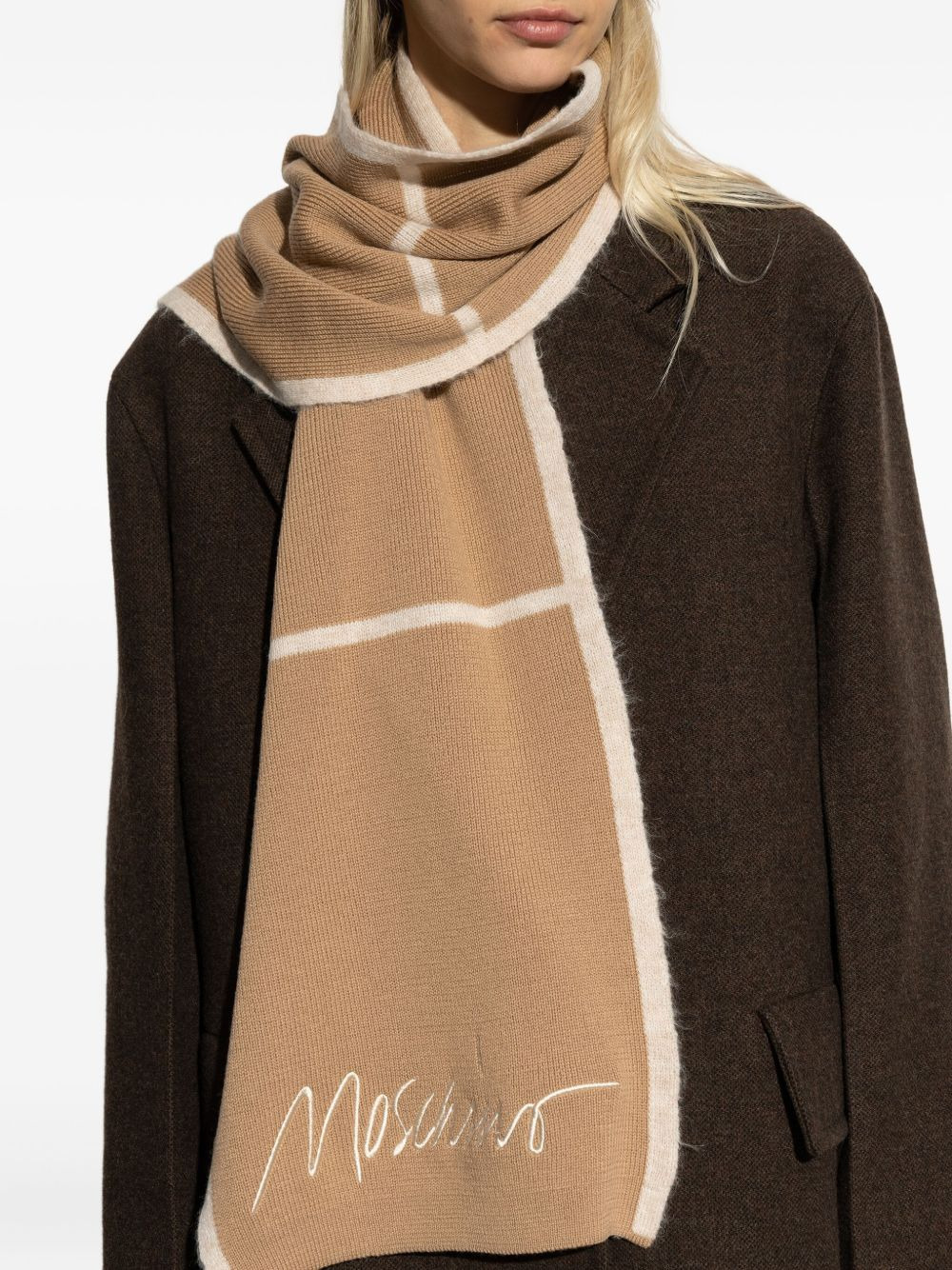 logo-embroidered panelled scarf - 4