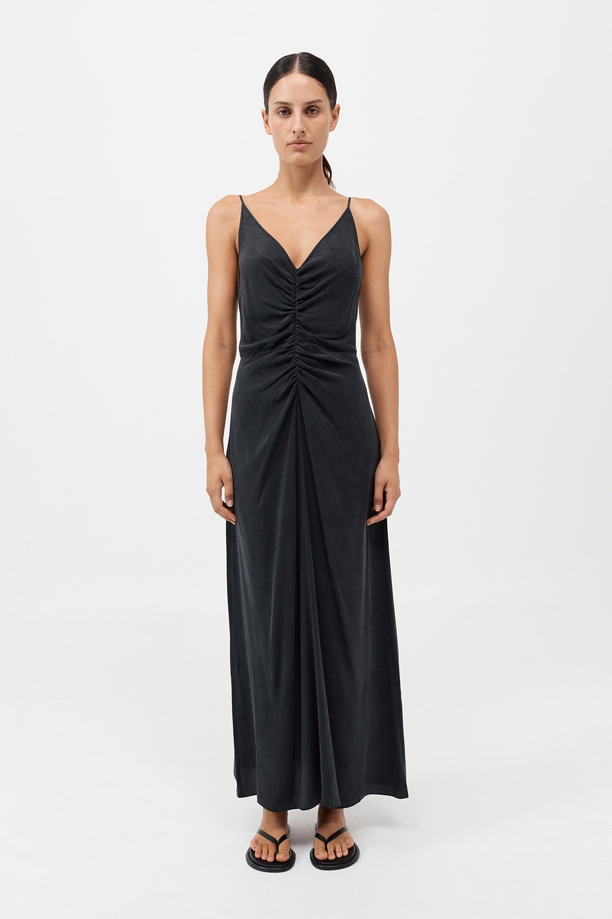 Gathered Tie Dress - Black - 2