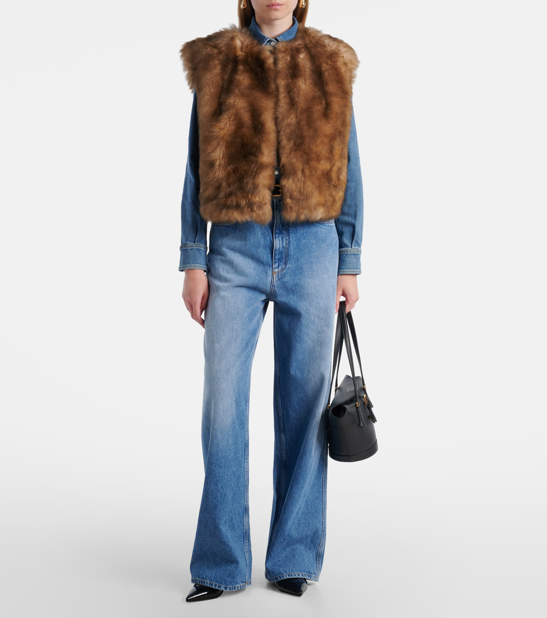 Cropped shearling vest - 2