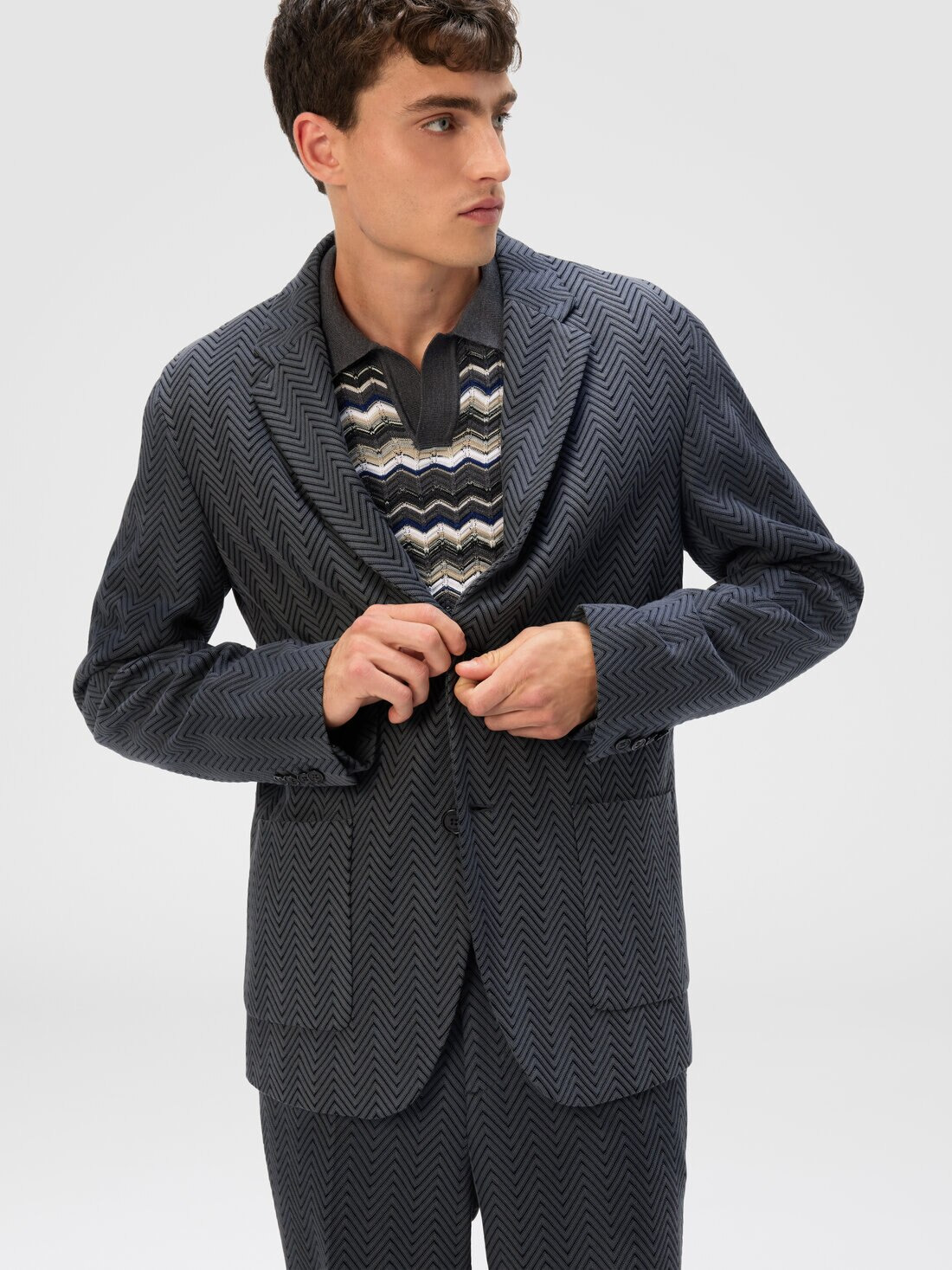 Single-Breasted Jacket with Zigzag Pattern - 4
