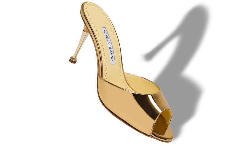Manolo Blahnik Gold Calf Leather Mules outlook