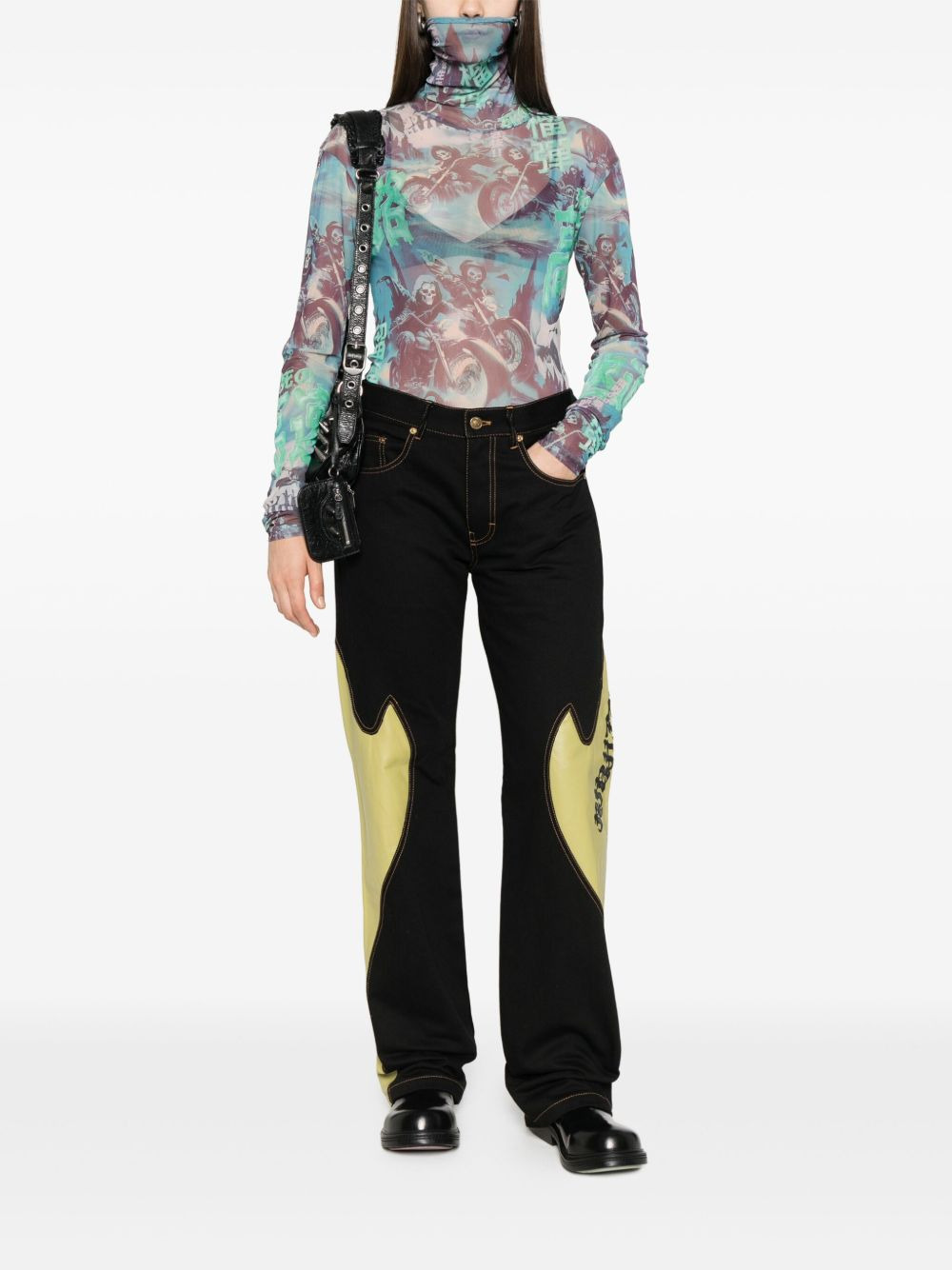 leather-panelled logo jeans - 3