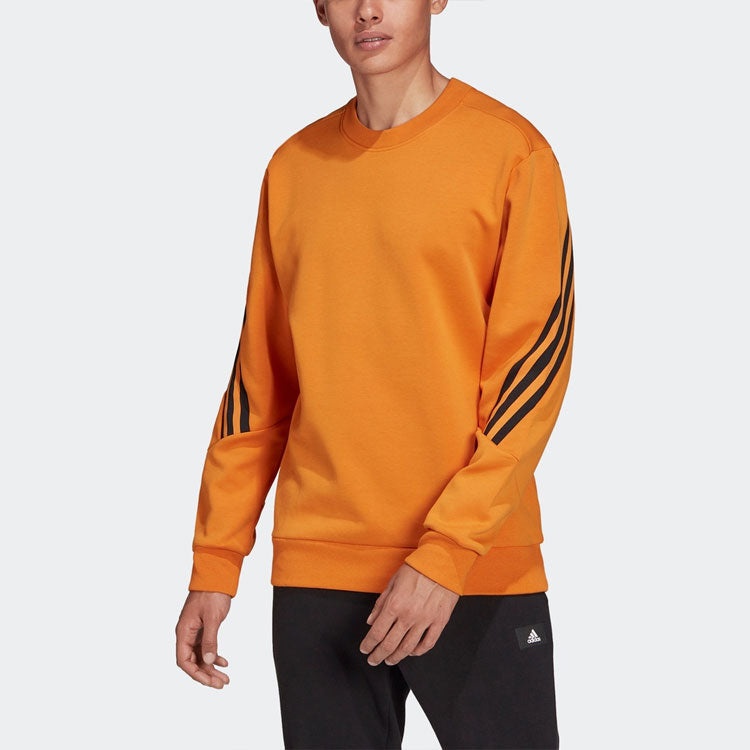 Men's adidas Stripe Sports Round Neck Pullover Yellow H46541 - 3