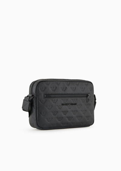 EMPORIO ARMANI Leather shoulder bag with all-over embossed eagle outlook