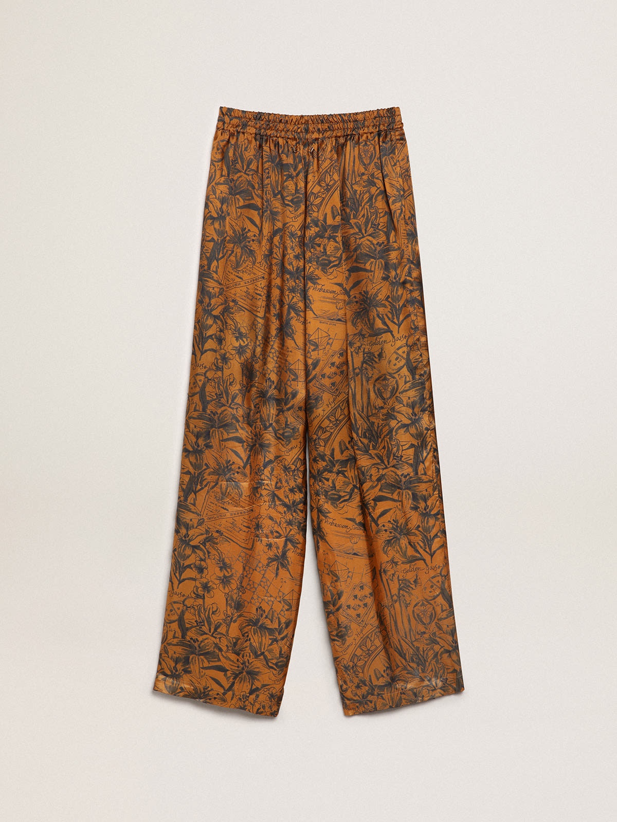 Women’s pants in beige and brown wool and silk blend fabric